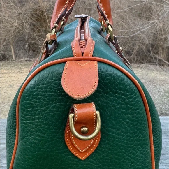 Vintage Dooney & Bourke Boston Green and Tan Leather Handbag - Picture 2 of 9